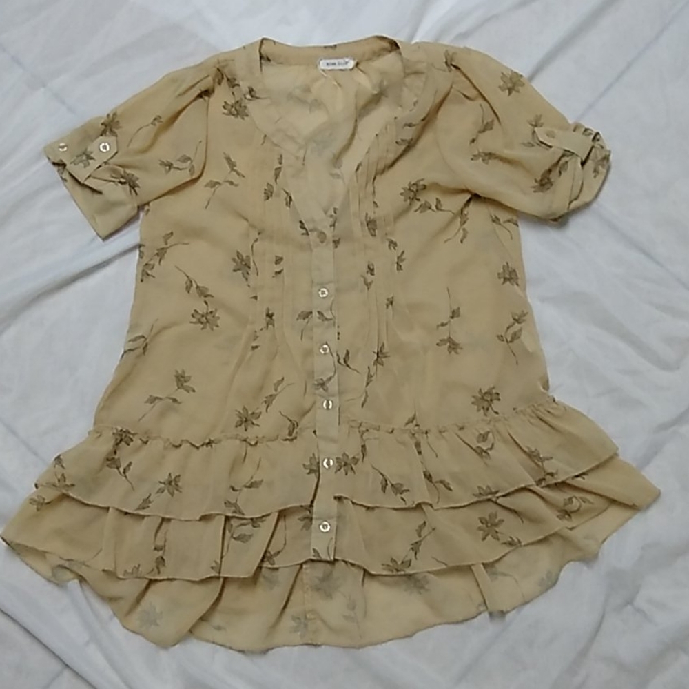 Blue Bird tan floral blouse